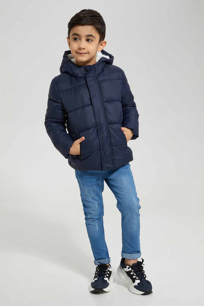 Redtag-Navy-Nylon-Sherpa-Lined-Padded-Jacket-BOY-Jackets,-Category:Jackets,-Colour:Navy,-Deals:New-In,-Filter:Boys-(2-to-8-Yrs),-New-In-BOY-APL,-Non-Sale,-Section:Boys-(0-to-14Yrs),-W22B-Boys-2 to 8 Years