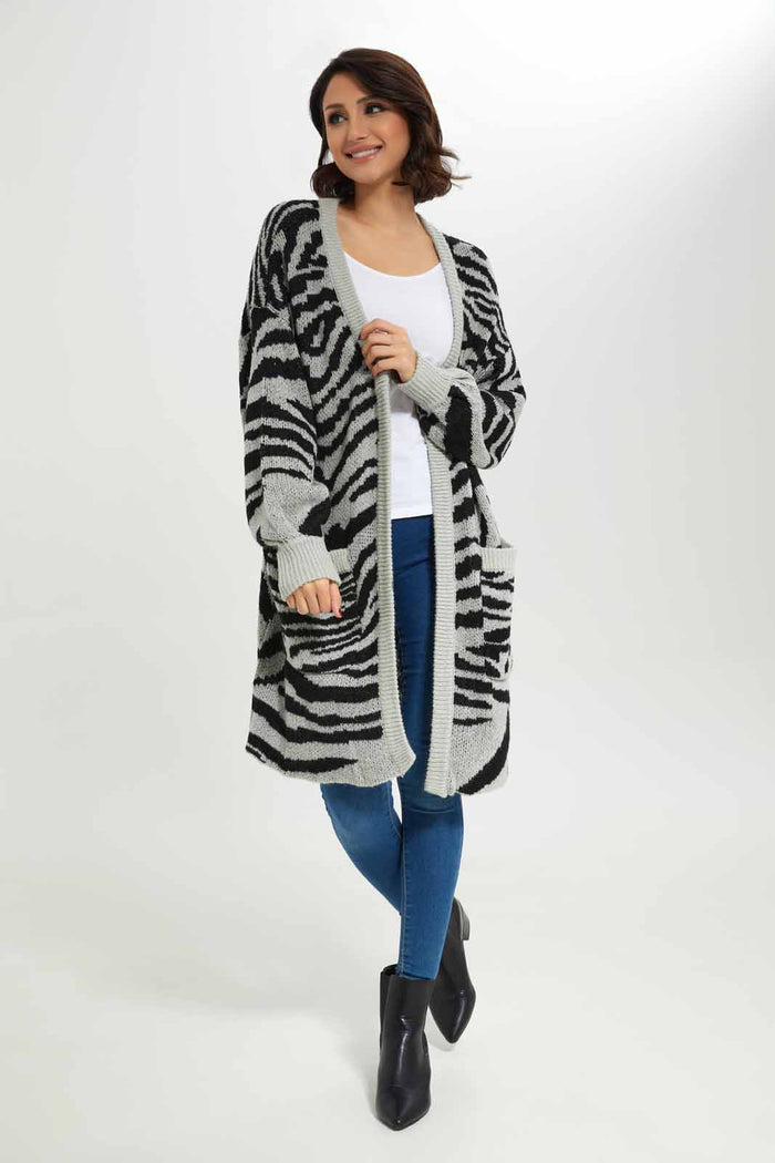Redtag-Zebra-Maxi-Knitted-Cardigan-Category:Cardigans,-Colour:Assorted,-Deals:New-In,-Dept:Ladieswear,-EHW,-Filter:Women's-Clothing,-New-In-Women-APL,-Non-Sale,-Section:Women,-W22B,-Women-Cardigans-Women's-
