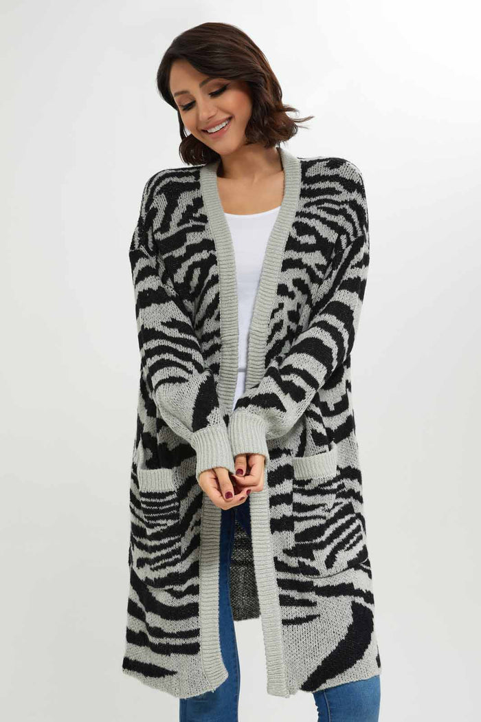 Redtag-Zebra-Maxi-Knitted-Cardigan-Category:Cardigans,-Colour:Assorted,-Deals:New-In,-Dept:Ladieswear,-EHW,-Filter:Women's-Clothing,-New-In-Women-APL,-Non-Sale,-Section:Women,-W22B,-Women-Cardigans-Women's-