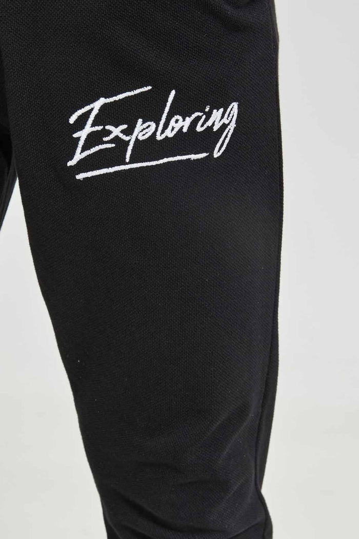 Redtag-Black-Pique-Pant-BOY-Joggers,-Category:Joggers,-Colour:Black,-Deals:New-In,-Dept:Boys,-Filter:Boys-(2-to-8-Yrs),-New-In-BOY-APL,-Non-Sale,-Section:Boys-(0-to-14Yrs),-TBL,-W22A-Boys-2 to 8 Years