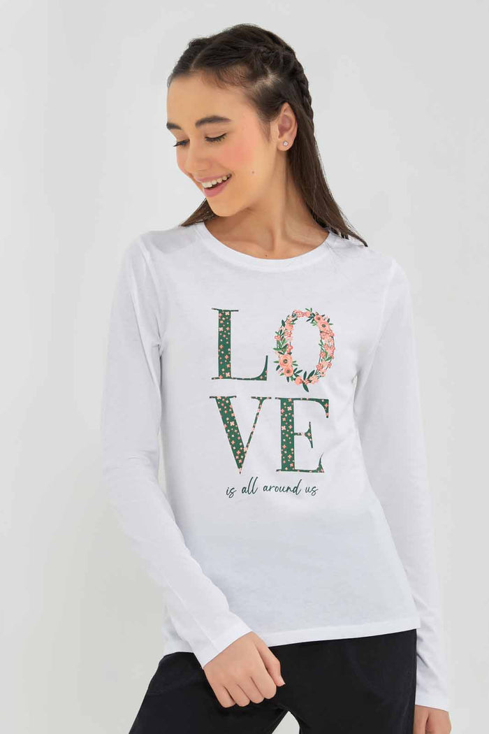 Redtag-White-L/s-Placement-Print-Top-Category:T-Shirts,-Colour:White,-Deals:New-In,-Filter:Senior-Girls-(8-to-14-Yrs),-GSR-T-Shirts,-New-In-GSR-APL,-Non-Sale,-Section:Girls-(0-to-14Yrs),-TBL,-W22B-Senior-Girls-9 to 14 Years