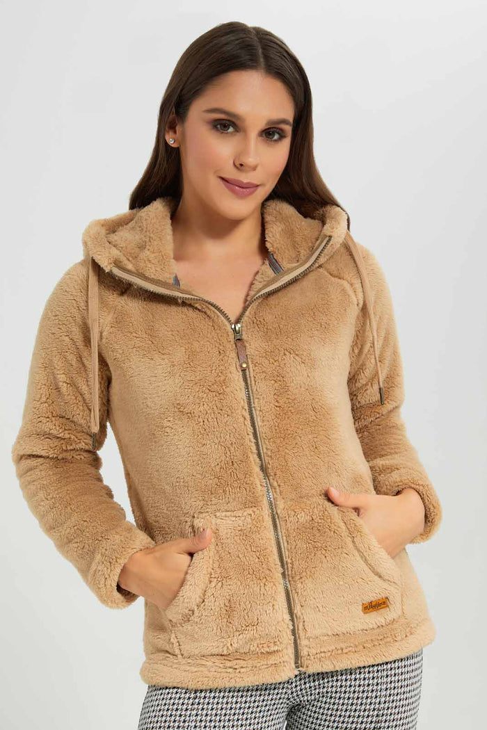 Redtag-Brown-Polar-Fleece-Zip-Through-Sweatshirt-Category:Sweatshirts,-Colour:Brown,-Deals:New-In,-EHW,-Filter:Women's-Clothing,-New-In-Women-APL,-Non-Sale,-Section:Women,-W22B,-Women-Sweatshirts-Women's-