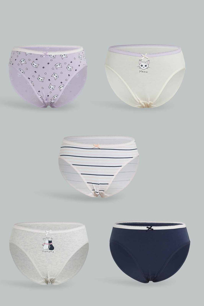 Redtag-5pcs-Bikini-Brief-Packs-365,-Category:Briefs,-Colour:Assorted,-Deals:New-In,-Dept:Girls,-ESS,-Filter:Senior-Girls-(8-to-14-Yrs),-GSR-Briefs,-New-In-GSR-APL,-Non-Sale,-Section:Girls-(0-to-14Yrs)-Senior-Girls-9 to 14 Years