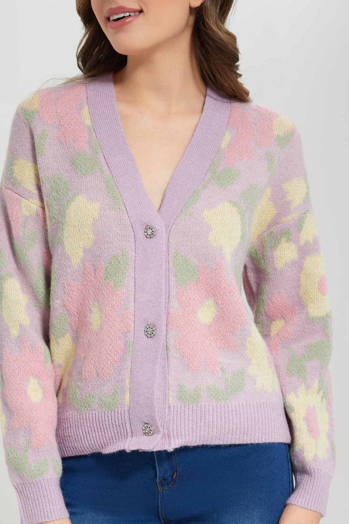 Redtag-Floral-Knitted-Fashion-Cardigan-Category:Cardigans,-Colour:Assorted,-Deals:New-In,-Filter:Women's-Clothing,-New-In-Women-APL,-Non-Sale,-Section:Women,-W22B,-Women-Cardigans-Women's-
