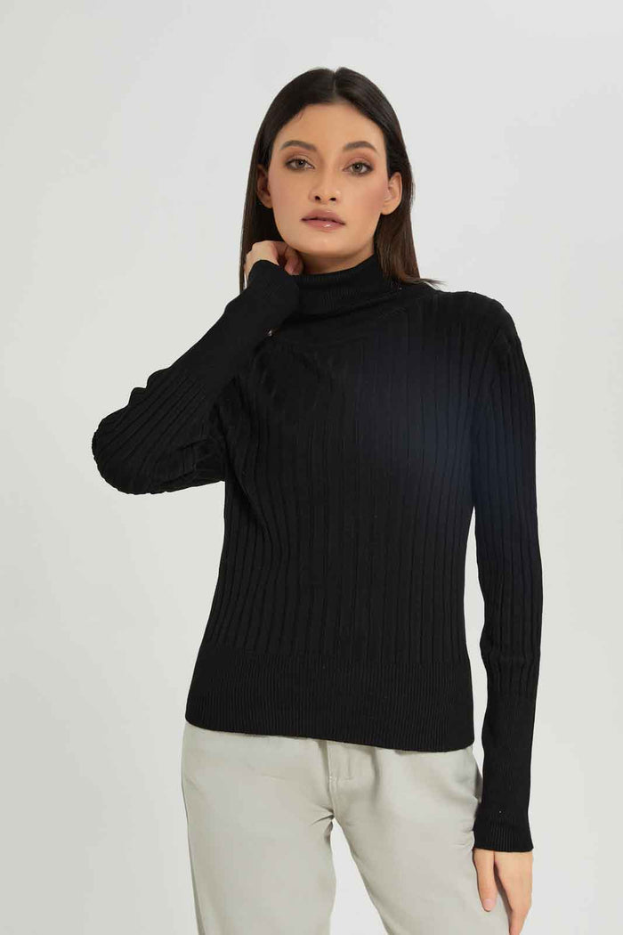 Redtag-Black-Rib-Solid-High-NeckPullover-Category:Pullovers,-Colour:Black,-Deals:New-In,-Dept:Ladieswear,-Filter:Women's-Clothing,-New-In-Women-APL,-Non-Sale,-Section:Women,-TBL,-W22B,-Women-Pullovers-Women's-