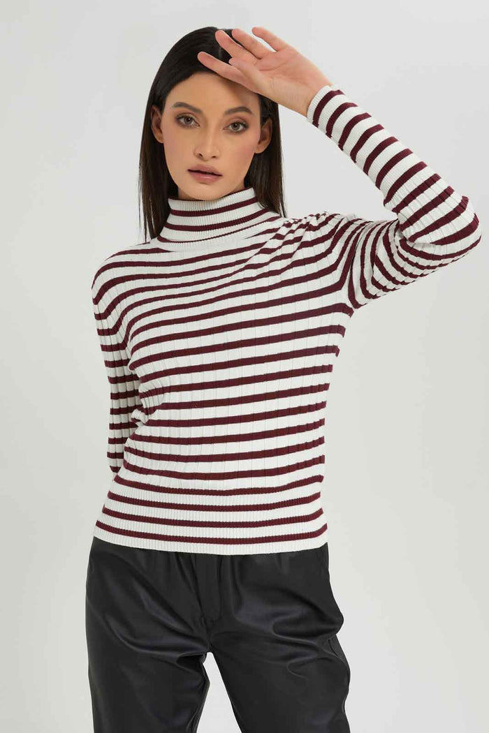 Redtag-Rib-Striped-High-Neck-Pullover-Category:Pullovers,-Colour:Assorted,-Deals:New-In,-Dept:Ladieswear,-Filter:Women's-Clothing,-New-In-Women-APL,-Non-Sale,-Section:Women,-TBL,-W22B,-Women-Pullovers-Women's-