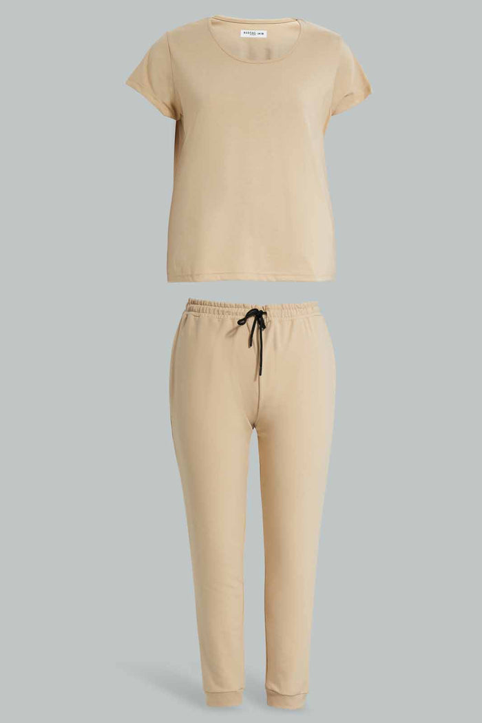 Redtag-PJAMA-SET-BEIGE-SOLID-Category:Pyjama-Sets,-Colour:Beige,-Deals:New-In,-Filter:Women's-Clothing,-New-In-Women-APL,-Non-Sale,-Section:Women,-W22O,-Women-Pyjama-Sets--