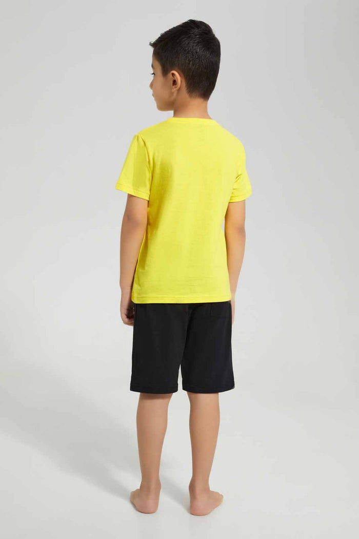 Redtag-Yellow-Fire-Truck-Print-T-Shirt-And-Short-Pyjama-BOY-Pyjama-Sets,-Category:Pyjama-Sets,-Colour:Yellow,-Deals:New-In,-Filter:Boys-(2-to-8-Yrs),-New-In-BOY-APL,-Non-Sale,-Section:Boys-(0-to-14Yrs),-VLM,-W22A-Boys-2 to 8 Years