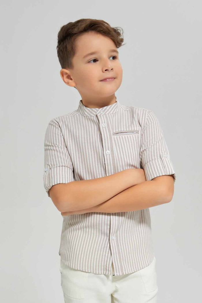 Redtag-Brown-Stripe-Shirt-BOY-Shirts,-Category:Shirts,-Colour:Brown,-Deals:New-In,-Dept:Boys,-Filter:Boys-(2-to-8-Yrs),-New-In-BOY-APL,-Non-Sale,-Section:Boys-(0-to-14Yrs),-TBL,-W22B-Boys-2 to 8 Years