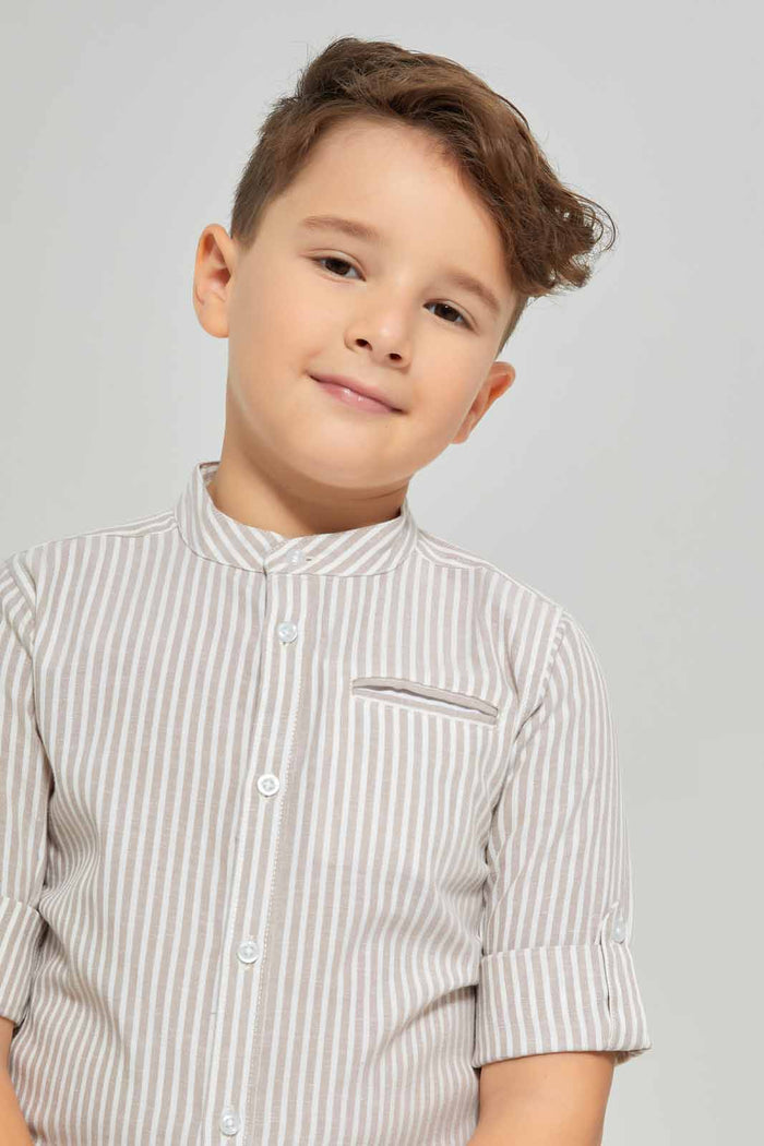 Redtag-Brown-Stripe-Shirt-BOY-Shirts,-Category:Shirts,-Colour:Brown,-Deals:New-In,-Dept:Boys,-Filter:Boys-(2-to-8-Yrs),-New-In-BOY-APL,-Non-Sale,-Section:Boys-(0-to-14Yrs),-TBL,-W22B-Boys-2 to 8 Years