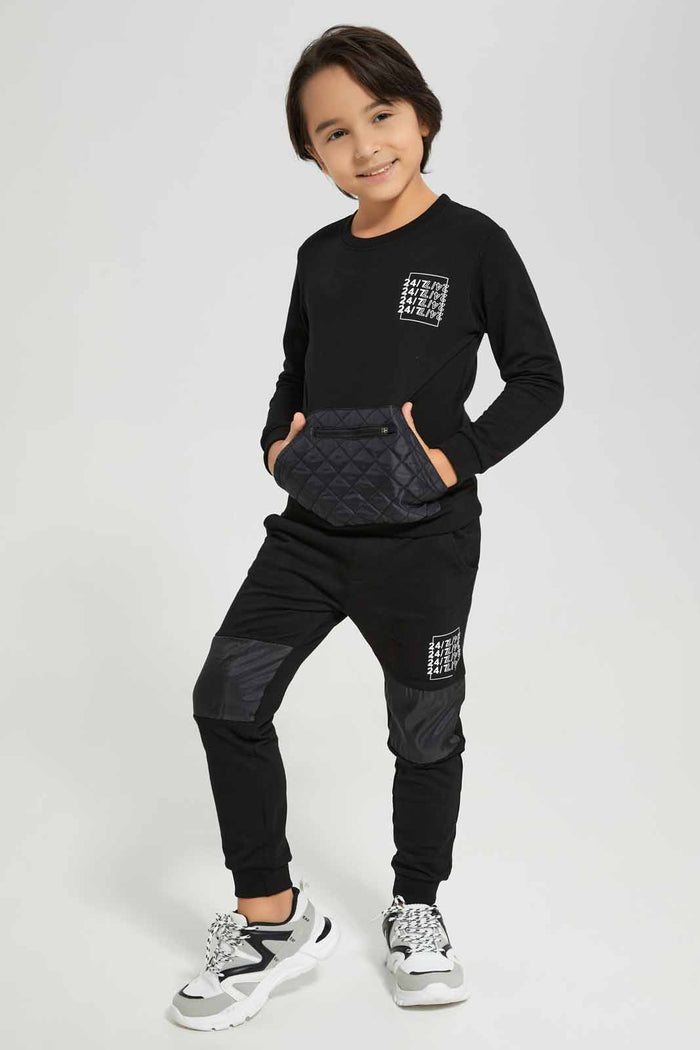 Redtag-Black-Crew-Neck-Kangaroo-Pocket-Jog-Suit-BOY-Jog-Sets,-Category:Jog-Sets,-Colour:Black,-Deals:New-In,-Filter:Boys-(2-to-8-Yrs),-New-In-BOY-APL,-Non-Sale,-Section:Boys-(0-to-14Yrs),-W22B-Boys-2 to 8 Years