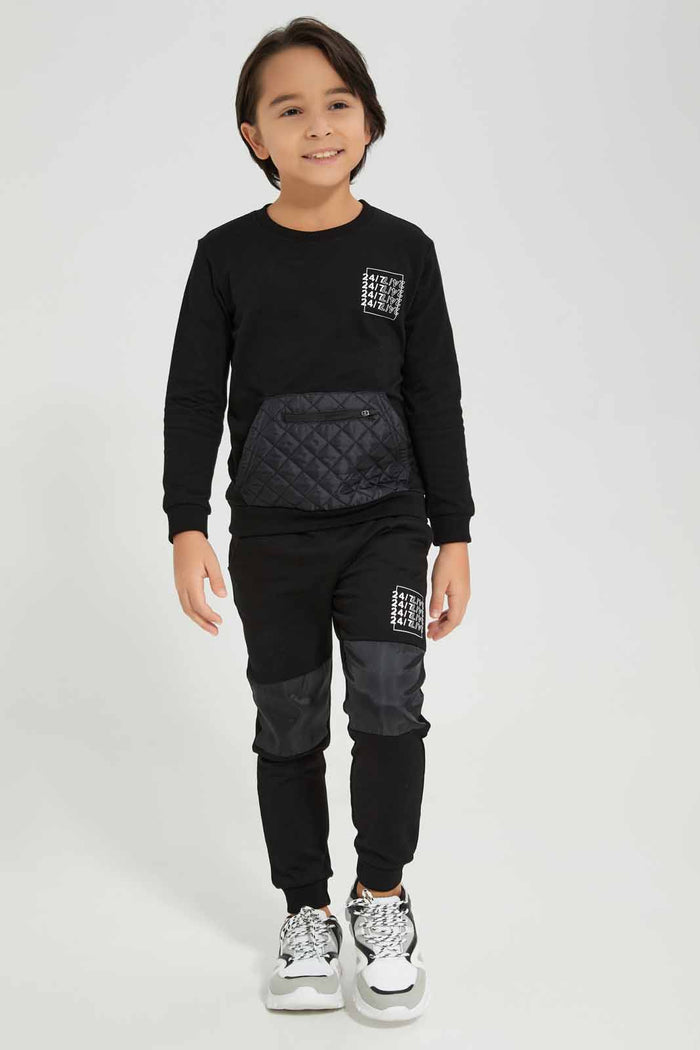 Redtag-Black-Crew-Neck-Kangaroo-Pocket-Jog-Suit-BOY-Jog-Sets,-Category:Jog-Sets,-Colour:Black,-Deals:New-In,-Filter:Boys-(2-to-8-Yrs),-New-In-BOY-APL,-Non-Sale,-Section:Boys-(0-to-14Yrs),-W22B-Boys-2 to 8 Years