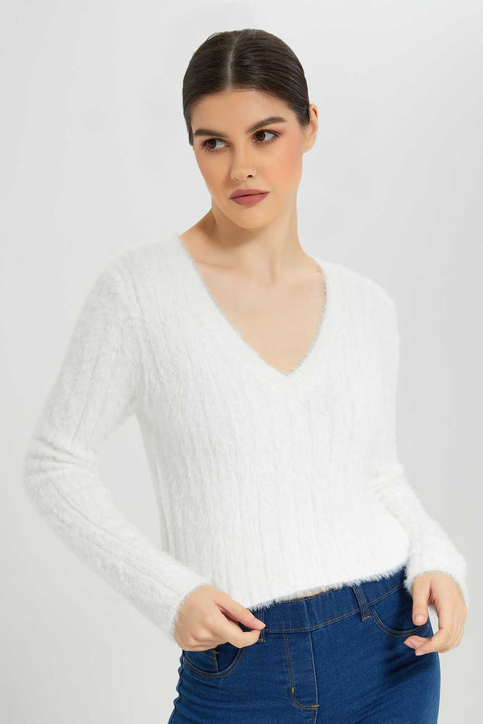 Redtag-Ivory-V-Neck-Eyelash-Knit-Pullover-Category:Pullovers,-Colour:Ivory,-Deals:New-In,-Dept:Ladieswear,-EHW,-Filter:Women's-Clothing,-New-In-Women-APL,-Non-Sale,-Section:Women,-W22B,-Women-Pullovers-Women's-