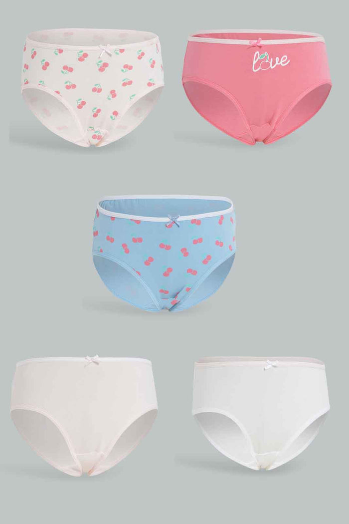 Redtag-Girls-5Pk-Brief-Cherries---Blue,-Pinks-365,-Category:Briefs,-Colour:Apricot,-Deals:New-In,-ESS,-Filter:Girls-(2-to-8-Yrs),-GIR-Briefs,-New-In-GIR-APL,-Non-Sale,-Section:Girls-(0-to-14Yrs)-Girls-2 to 8 Years