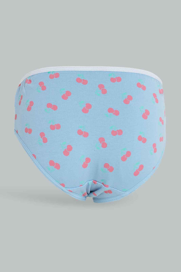 Redtag-Girls-5Pk-Brief-Cherries---Blue,-Pinks-365,-Category:Briefs,-Colour:Apricot,-Deals:New-In,-ESS,-Filter:Girls-(2-to-8-Yrs),-GIR-Briefs,-New-In-GIR-APL,-Non-Sale,-Section:Girls-(0-to-14Yrs)-Girls-2 to 8 Years