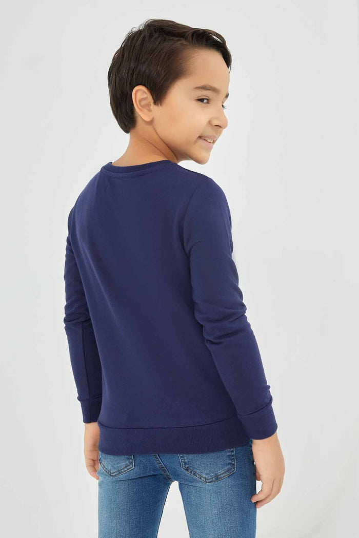 Redtag-Boys-Navy-Crew-Neck-Embossed-Sweatshirt-BOY-Sweatshirts,-Category:Sweatshirts,-Colour:Navy,-Deals:New-In,-Dept:Boys,-Filter:Boys-(2-to-8-Yrs),-New-In-BOY-APL,-Non-Sale,-Section:Boys-(0-to-14Yrs),-W22B-Boys-2 to 8 Years