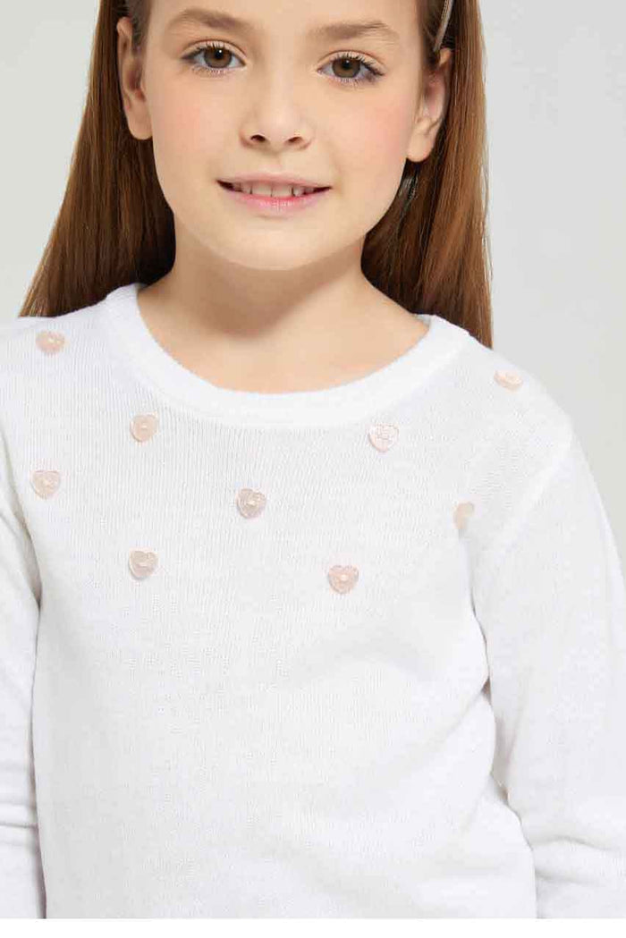 Redtag-Girls-Cream-Long-Sleeve-Pullover-With-Embellishment-At-Front-Category:Pullovers,-Colour:Cream,-Deals:New-In,-Dept:Girls,-Filter:Girls-(2-to-8-Yrs),-GIR-Pullovers,-New-In-GIR-APL,-Non-Sale,-Section:Girls-(0-to-14Yrs),-W22B-Girls-2 to 8 Years