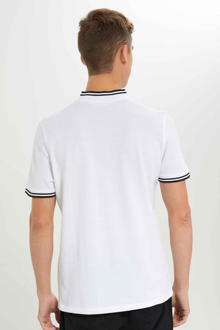Redtag-Men-White-Baseball-Collar-Polo-Shirt-Category:Polo-T-Shirts,-Colour:White,-Deals:New-In,-Dept:Menswear,-Filter:Men's-Clothing,-Men-Polo-T-Shirts,-New-In-Men-APL,-Non-Sale,-S23B,-Section:Men,-TBL-Men's-