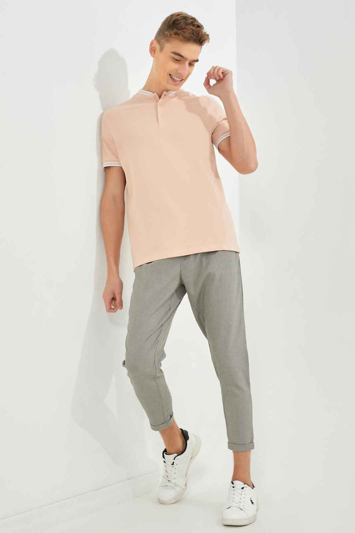 Redtag-Men-Pink-Baseball-Collar-Polo-Shirt-Category:Polo-T-Shirts,-Colour:Apricot,-Deals:New-In,-Dept:Menswear,-Filter:Men's-Clothing,-Men-Polo-T-Shirts,-New-In-Men-APL,-Non-Sale,-S23B,-Section:Men,-TBL-Men's-