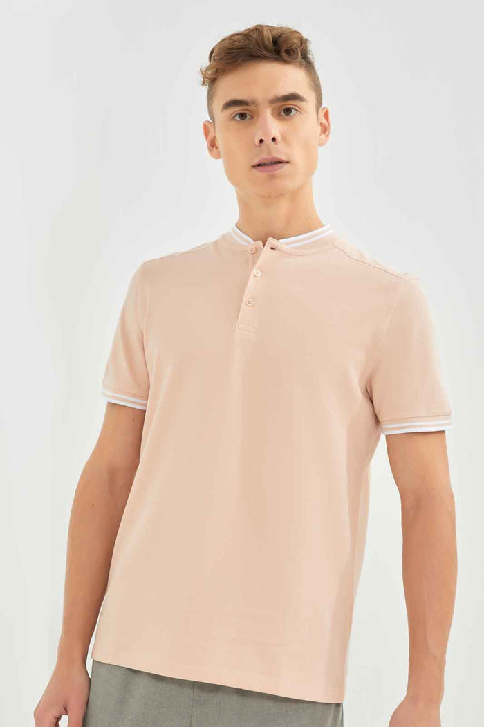 Redtag-Men-Pink-Baseball-Collar-Polo-Shirt-Category:Polo-T-Shirts,-Colour:Apricot,-Deals:New-In,-Dept:Menswear,-Filter:Men's-Clothing,-Men-Polo-T-Shirts,-New-In-Men-APL,-Non-Sale,-S23B,-Section:Men,-TBL-Men's-