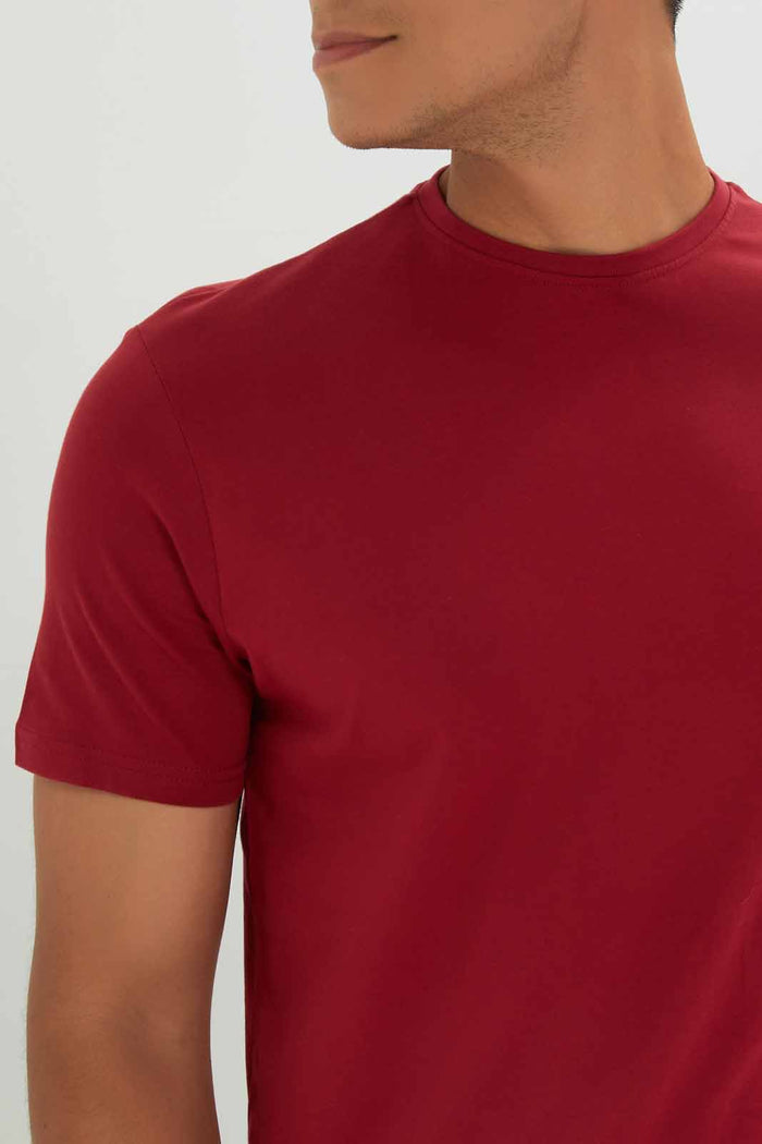 Redtag-Men-Burgundy-Crew-Neck-T-Shirt-Category:T-Shirts,-Colour:Ecru,-Deals:New-In,-Dept:Menswear,-Filter:Men's-Clothing,-Men-T-Shirts,-New-In-Men-APL,-Non-Sale,-S23A,-Section:Men,-TBL-Men's-