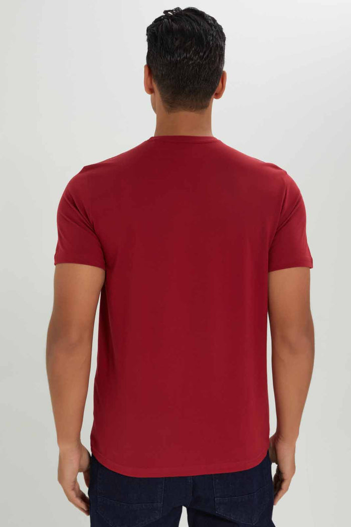 Redtag-Men-Burgundy-Crew-Neck-T-Shirt-Category:T-Shirts,-Colour:Ecru,-Deals:New-In,-Dept:Menswear,-Filter:Men's-Clothing,-Men-T-Shirts,-New-In-Men-APL,-Non-Sale,-S23A,-Section:Men,-TBL-Men's-