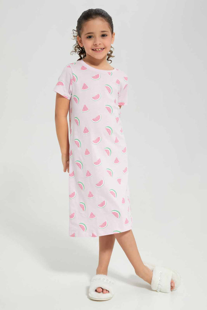 Redtag-Girls-Night-Shirt-â€“-Watermelon-Category:Nightshirts,-Colour:Apricot,-Deals:New-In,-Filter:Girls-(2-to-8-Yrs),-GIR-Nightshirts,-New-In-GIR-APL,-Non-Sale,-Section:Girls-(0-to-14Yrs),-W22B-Girls-2 to 8 Years