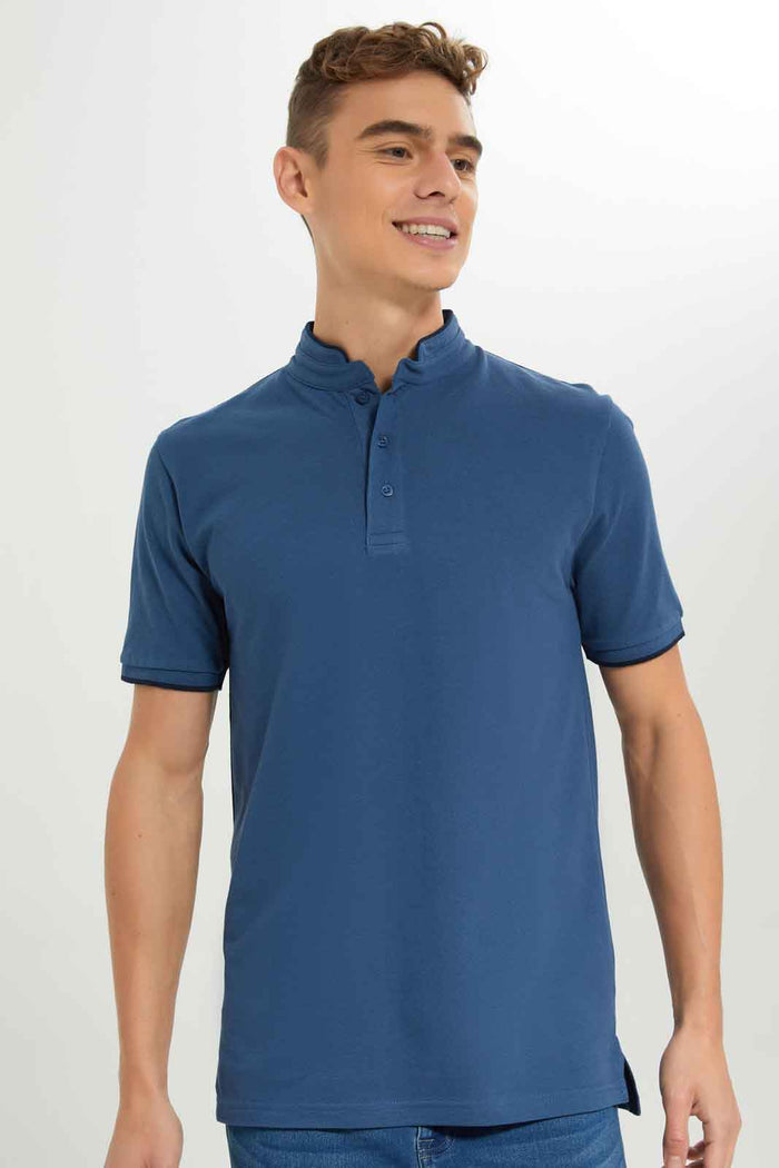 Redtag-Men-Blue-Standup-Collar-Polo-Shirt-Category:Polo-T-Shirts,-Colour:Blue,-Deals:New-In,-Dept:Menswear,-Filter:Men's-Clothing,-Men-Polo-T-Shirts,-New-In-Men-APL,-Non-Sale,-S23A,-Section:Men,-TBL-Men's-