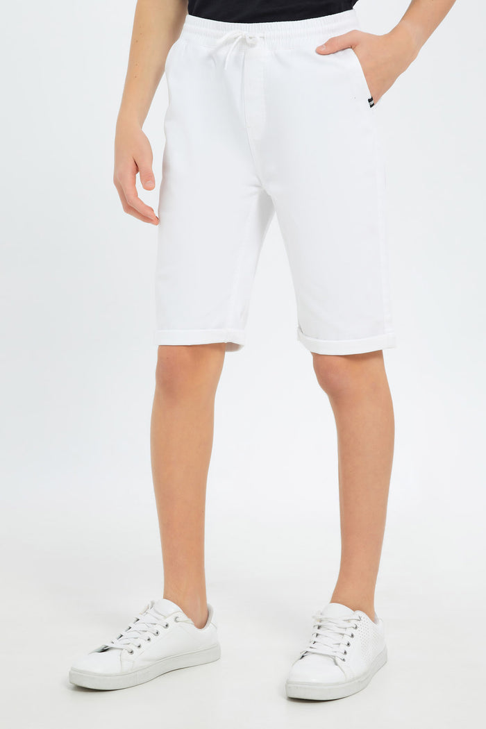 Redtag-Boys-White-Pull-On-Trouser-Short-BSR-Shorts,-BTS,-Category:Shorts,-Colour:White,-Deals:New-In,-Dept:Boys,-Filter:Senior-Boys-(8-to-14-Yrs),-New-In-BSR-APL,-Non-Sale,-S23B,-Section:Boys-(0-to-14Yrs),-TBL-Senior-Boys-9 to 14 Years