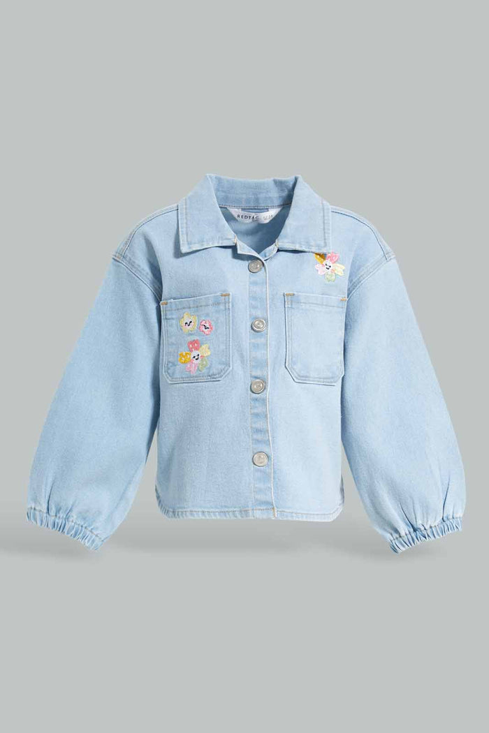 Redtag-Girls-Blue-Denim-Jacket-Category:Jackets,-Colour:Denim,-Deals:New-In,-Dept:Girls,-Filter:Infant-Girls-(3-to-24-Mths),-ING-Jackets,-New-In-ING-APL,-Non-Sale,-S23A,-Section:Girls-(0-to-14Yrs)-Infant-Girls-