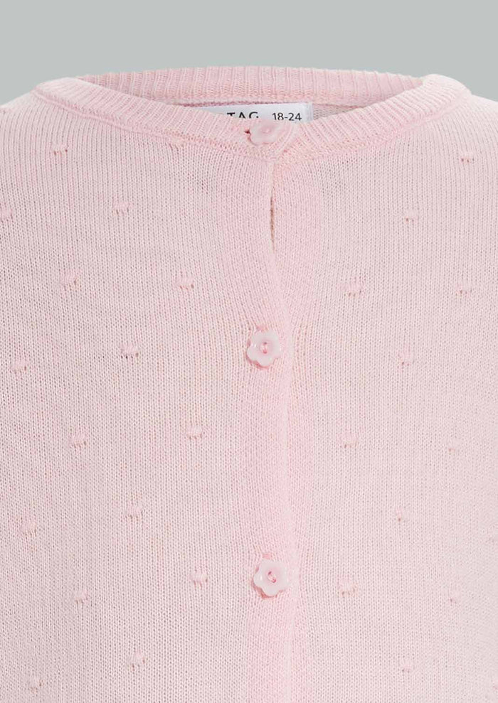 Redtag-Girls-Babypink-Solid-Knit-Cardigan-Category:Cardigans,-Colour:Apricot,-Deals:New-In,-Dept:Girls,-Filter:Infant-Girls-(3-to-24-Mths),-ING-Cardigans,-New-In-ING-APL,-Non-Sale,-S23A,-Section:Girls-(0-to-14Yrs)-Infant-Girls-