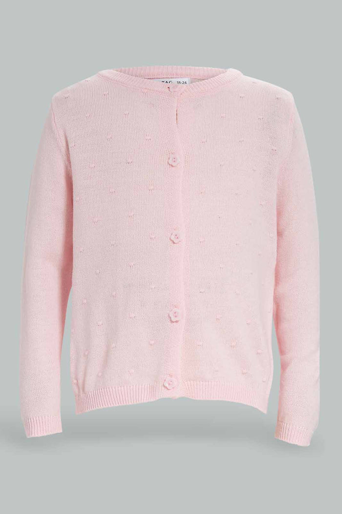 Redtag-Girls-Babypink-Solid-Knit-Cardigan-Category:Cardigans,-Colour:Apricot,-Deals:New-In,-Dept:Girls,-Filter:Infant-Girls-(3-to-24-Mths),-ING-Cardigans,-New-In-ING-APL,-Non-Sale,-S23A,-Section:Girls-(0-to-14Yrs)-Infant-Girls-