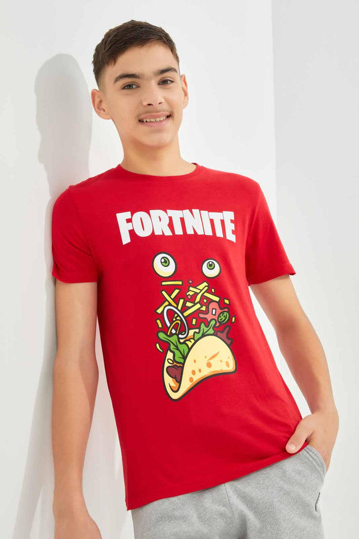 Redtag-Boys-Red-Fortnite-Tee-BSR-T-Shirts,-Category:T-Shirts,-Colour:Red,-Deals:New-In,-Dept:Boys,-Filter:Senior-Boys-(8-to-14-Yrs),-New-In-BSR-APL,-Non-Sale,-S23B,-Section:Boys-(0-to-14Yrs),-TBL-Senior-Boys-