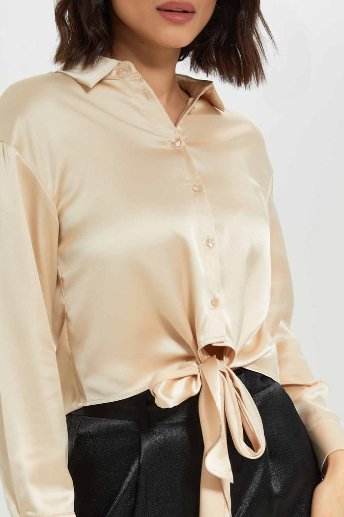 Redtag-Women-Cream-Tie-Front-Satin-Blouse-Category:Blouses,-Colour:Cream,-Deals:New-In,-Dept:Ladieswear,-Filter:Women's-Clothing,-New-In-Women-APL,-Non-Sale,-S23A,-Section:Women,-Women-Blouses-Women's-