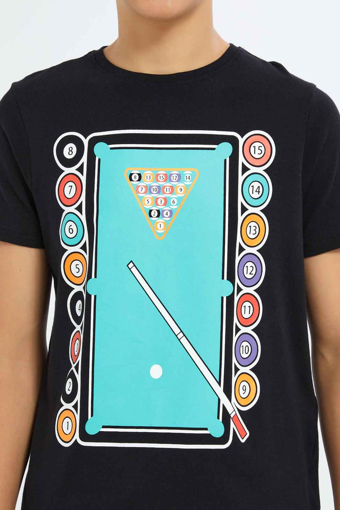 Redtag-Boys-Black-Pool-Table-Graphic-Tee-BSR-T-Shirts,-Category:T-Shirts,-Colour:Black,-Deals:New-In,-Dept:Boys,-Filter:Senior-Boys-(8-to-14-Yrs),-New-In-BSR-APL,-Non-Sale,-S23A,-Section:Boys-(0-to-14Yrs),-TBL-Senior-Boys-9 to 14 Years