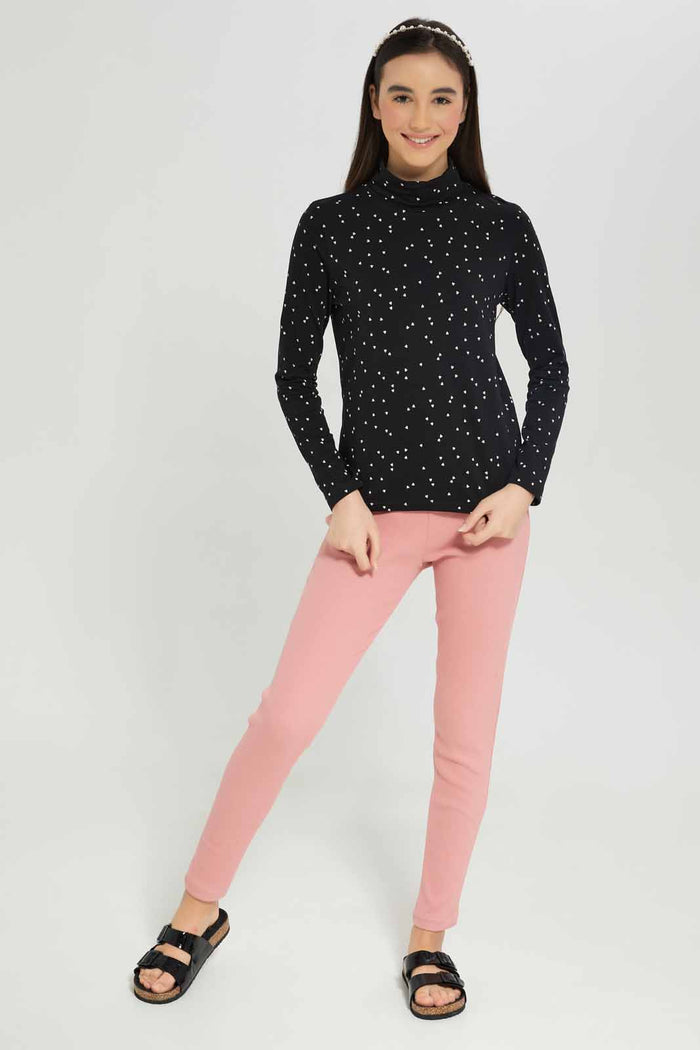Redtag-Girls-Black/White-Polka-Dots-Turtle-Neck-Top-BTS,-Category:T-Shirts,-Colour:Black,-Deals:New-In,-Dept:Girls,-Filter:Senior-Girls-(8-to-14-Yrs),-GSR-T-Shirts,-New-In-GSR-APL,-Non-Sale,-S23A,-Section:Girls-(0-to-14Yrs),-TBL-Senior-Girls-9 to 14 Years