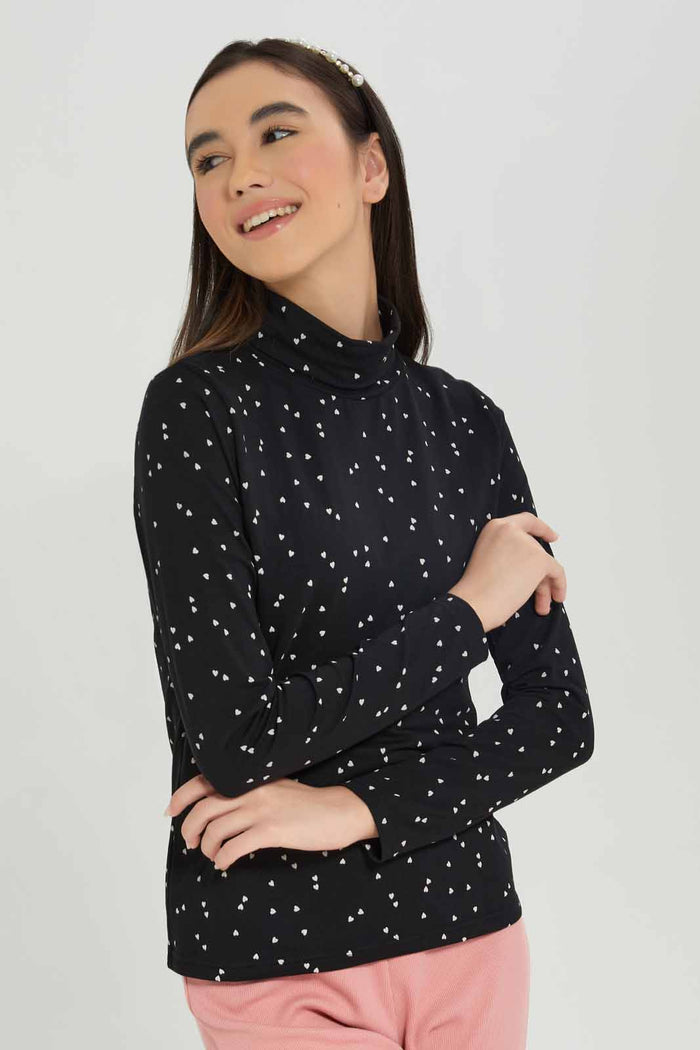 Redtag-Girls-Black/White-Polka-Dots-Turtle-Neck-Top-BTS,-Category:T-Shirts,-Colour:Black,-Deals:New-In,-Dept:Girls,-Filter:Senior-Girls-(8-to-14-Yrs),-GSR-T-Shirts,-New-In-GSR-APL,-Non-Sale,-S23A,-Section:Girls-(0-to-14Yrs),-TBL-Senior-Girls-9 to 14 Years