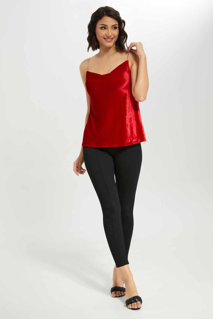 Redtag-Women-Diamante-Strap-Velour-Cami-Category:Tops,-Colour:Red,-Deals:New-In,-Dept:Ladieswear,-FF,-Filter:Women's-Clothing,-New-In-Women-APL,-Non-Sale,-S23A,-Section:Women,-Women-Tops-Women's-