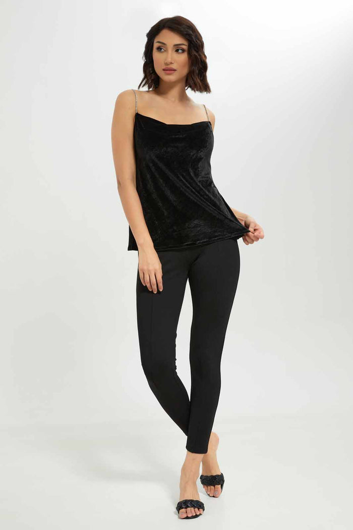 Redtag-Women-Diamante-Strap-Velour-Cami-Category:Tops,-Colour:Black,-Deals:New-In,-Dept:Ladieswear,-FF,-Filter:Women's-Clothing,-New-In-Women-APL,-Non-Sale,-S23A,-Section:Women,-Women-Tops-Women's-