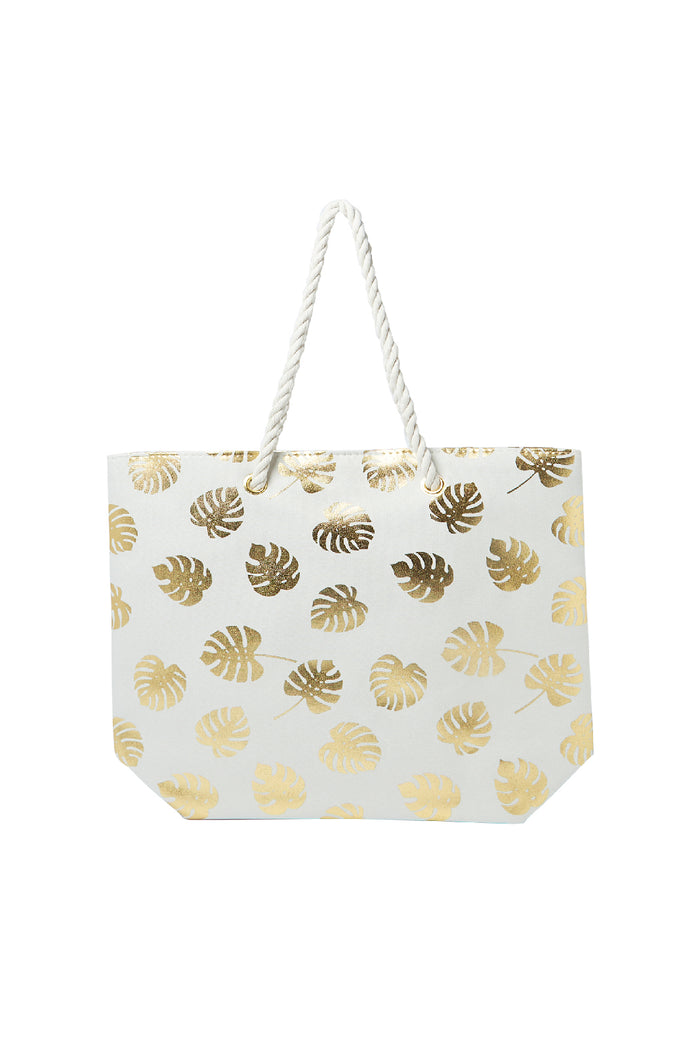 Redtag-Gold-Leave-Printed-Beach-Bag-Category:Bags,-Colour:Assorted,-Dept:Ladieswear,-Filter:Women's-Accessories,-New-In,-New-In-Women-ACC,-Non-Sale,-S23A,-Section:Women,-Women-Bags-Women-