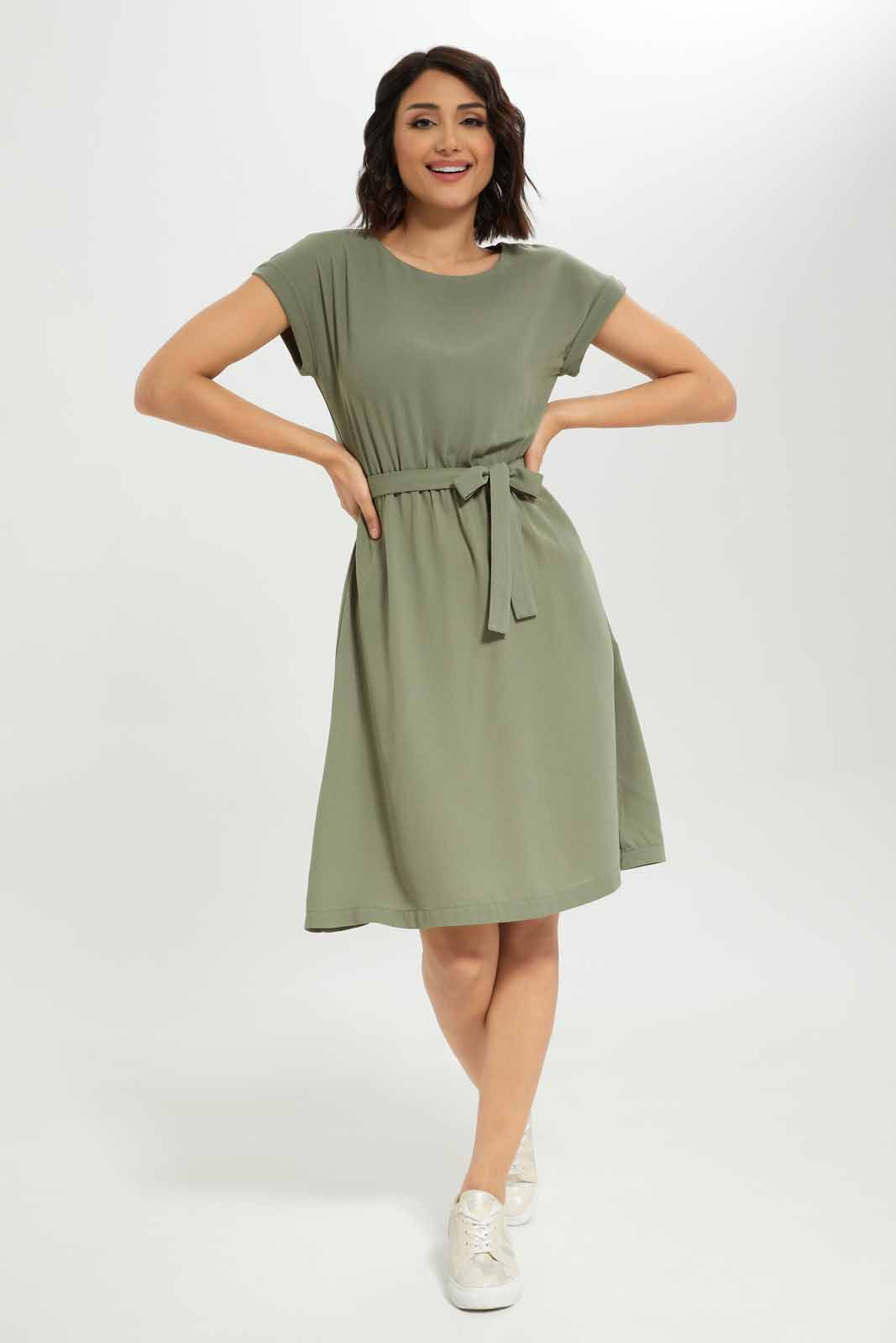 Buy Women Green Belted Midi Dress for Women 124110181 in Saudi
