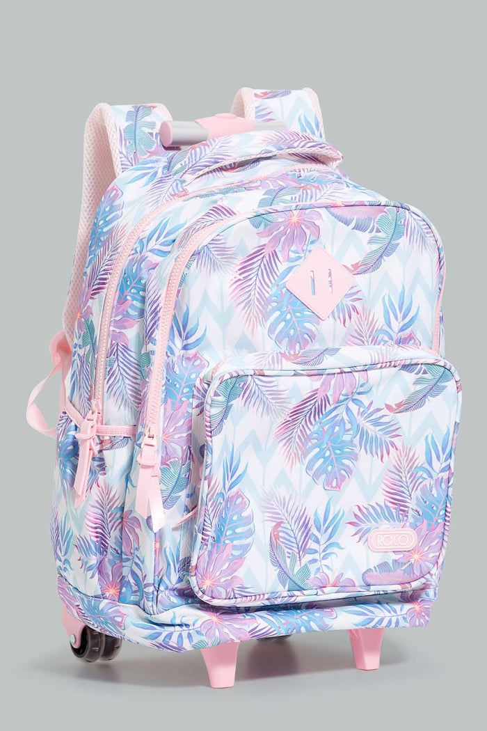 Redtag-Pink-Leaf-Print-Trolley-Bag-With-Pencil-Case-BOY-Trolley,-Category:Bags,-CHR,-Colour:Assorted,-Filter:Boys-Accessories,-New-In,-New-In-BOY-ACC,-Non-Sale,-Section:Boys-(0-to-14Yrs),-W22-Check-