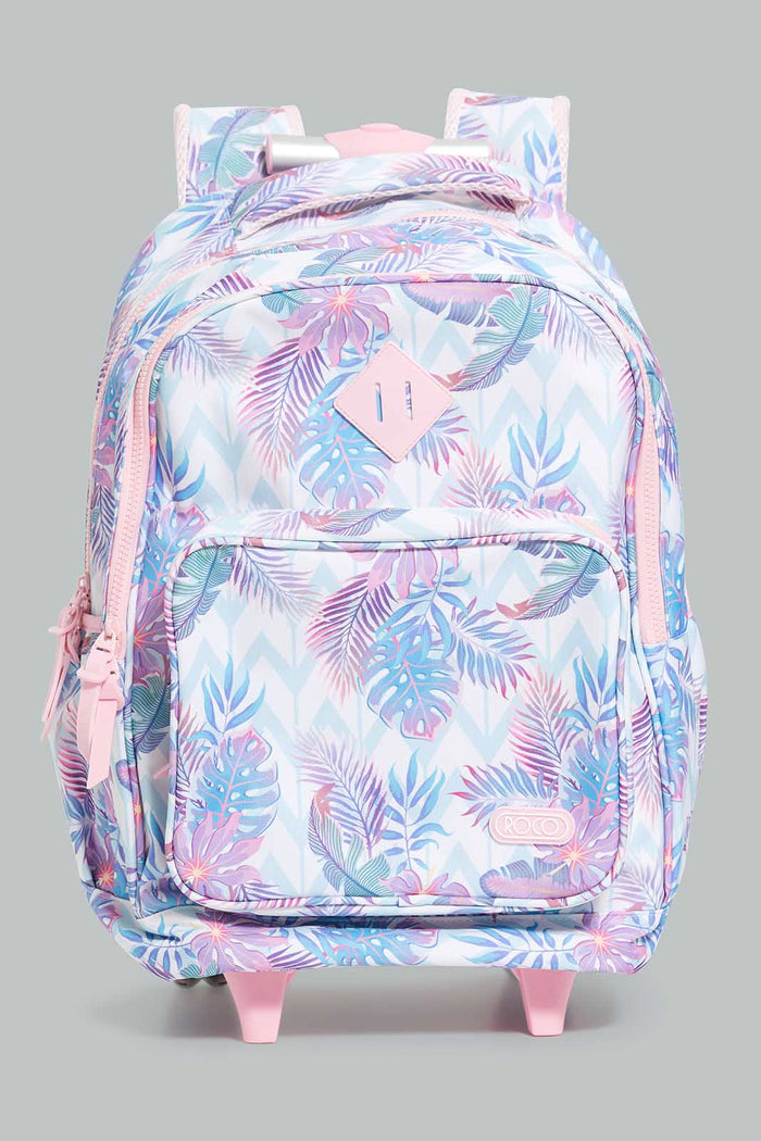 Redtag-Pink-Leaf-Print-Trolley-Bag-With-Pencil-Case-BOY-Trolley,-Category:Bags,-CHR,-Colour:Assorted,-Filter:Boys-Accessories,-New-In,-New-In-BOY-ACC,-Non-Sale,-Section:Boys-(0-to-14Yrs),-W22-Check-