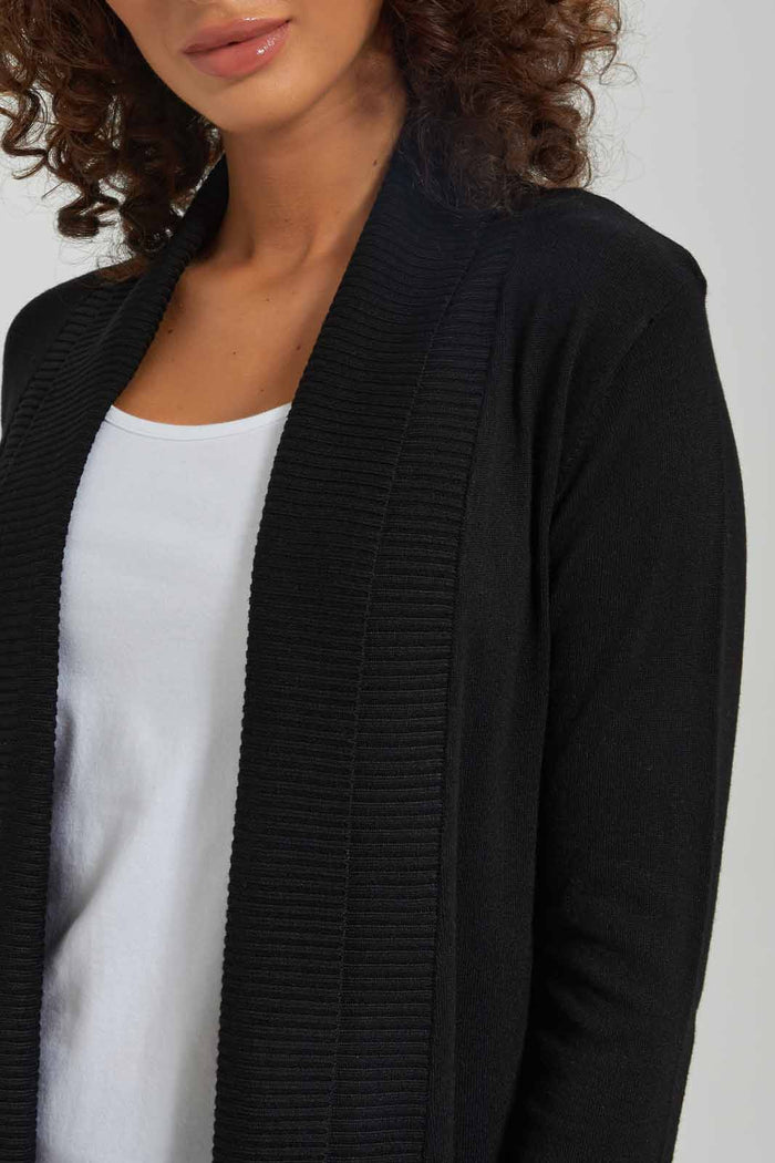 Redtag-Women-Black-Long-Sleeves-Drape-Cardigan-Category:Cardigans,-Colour:Black,-Deals:New-In,-Dept:Ladieswear,-Filter:Women's-Clothing,-New-In-Women-APL,-Non-Sale,-S23A,-Section:Women,-Women-Cardigans-Women's-