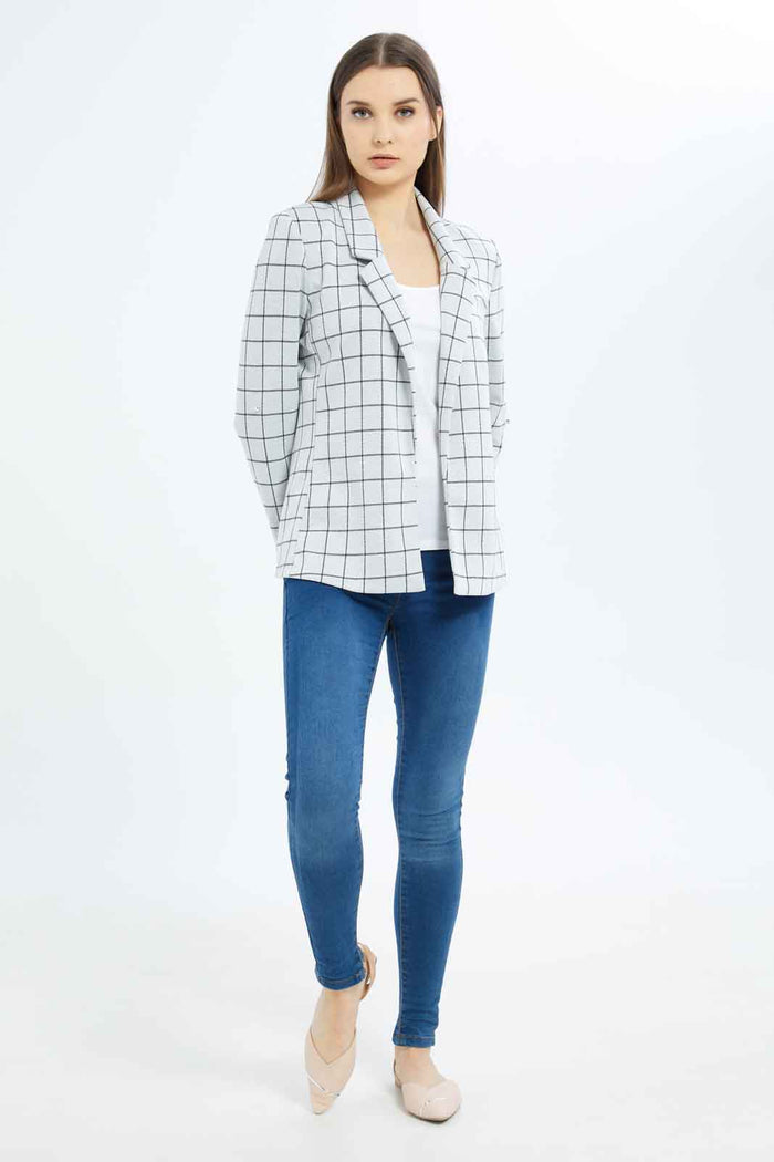 Redtag-Women-White-Checked-Rolled-Up-Sleeve-Jacket-Category:Jackets,-Colour:White,-Deals:New-In,-Dept:Ladieswear,-Filter:Women's-Clothing,-New-In-Women-APL,-Non-Sale,-S23A,-Section:Women,-Women-Jackets-Women's-
