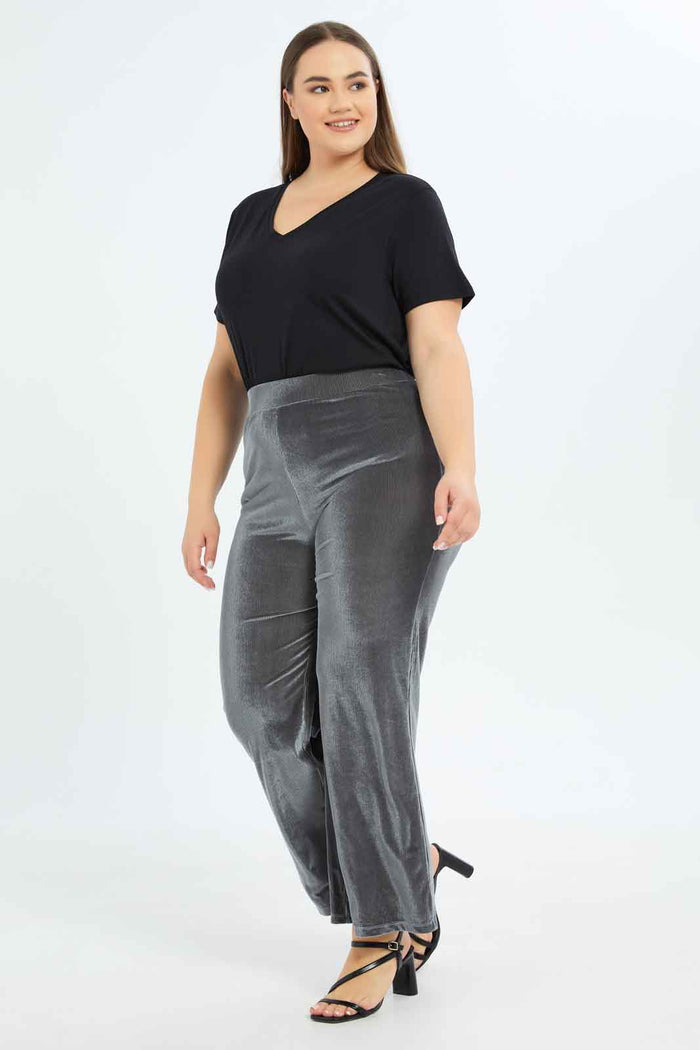Redtag-Women-Grey-Flared-Hem-Trousers-Category:Trousers,-Colour:Grey,-Deals:New-In,-Dept:Ladieswear,-Filter:Plus-Size,-LDP-Trousers,-New-In-LDP-APL,-Non-Sale,-S23A,-Section:Women-Women's-