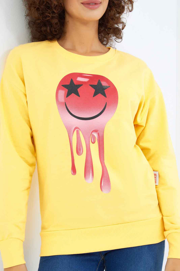 Redtag-Women-Yellow-Emoji-Printed-Sweatshirt-Category:Sweatshirts,-Colour:Yellow,-Deals:New-In,-Dept:Ladieswear,-Filter:Women's-Clothing,-New-In-Women-APL,-Non-Sale,-S23A,-Section:Women,-TBL,-Women-Sweatshirts-Women's-