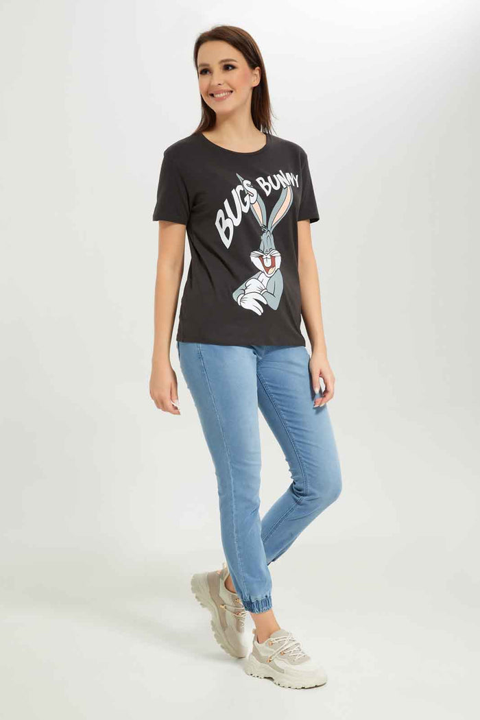 Redtag-Women-Acid-Wash-Bugs-Bunny-Printed-T-Shirt-Category:T-Shirts,-CHA,-Colour:Charcoal,-Deals:New-In,-Dept:Ladieswear,-Filter:Women's-Clothing,-New-In-Women-APL,-Non-Sale,-S23A,-Section:Women,-TBL,-Women-T-Shirts-Women's-
