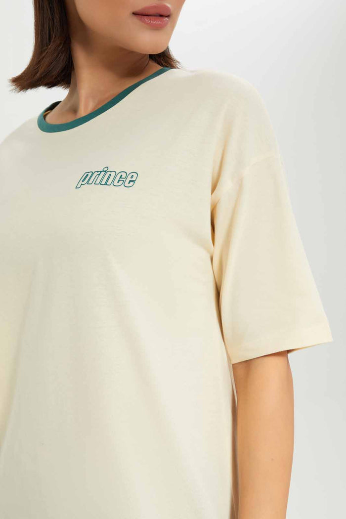 Redtag-Women-Ivory-Prince-Print-Long-Line-Active-T-Shirt-Category:T-Shirts,-Colour:Ivory,-Deals:New-In,-Dept:Ladieswear,-FF,-Filter:Women's-Clothing,-New-In-Women-APL,-Non-Sale,-S23A,-Section:Women,-Women-T-Shirts-Women's-