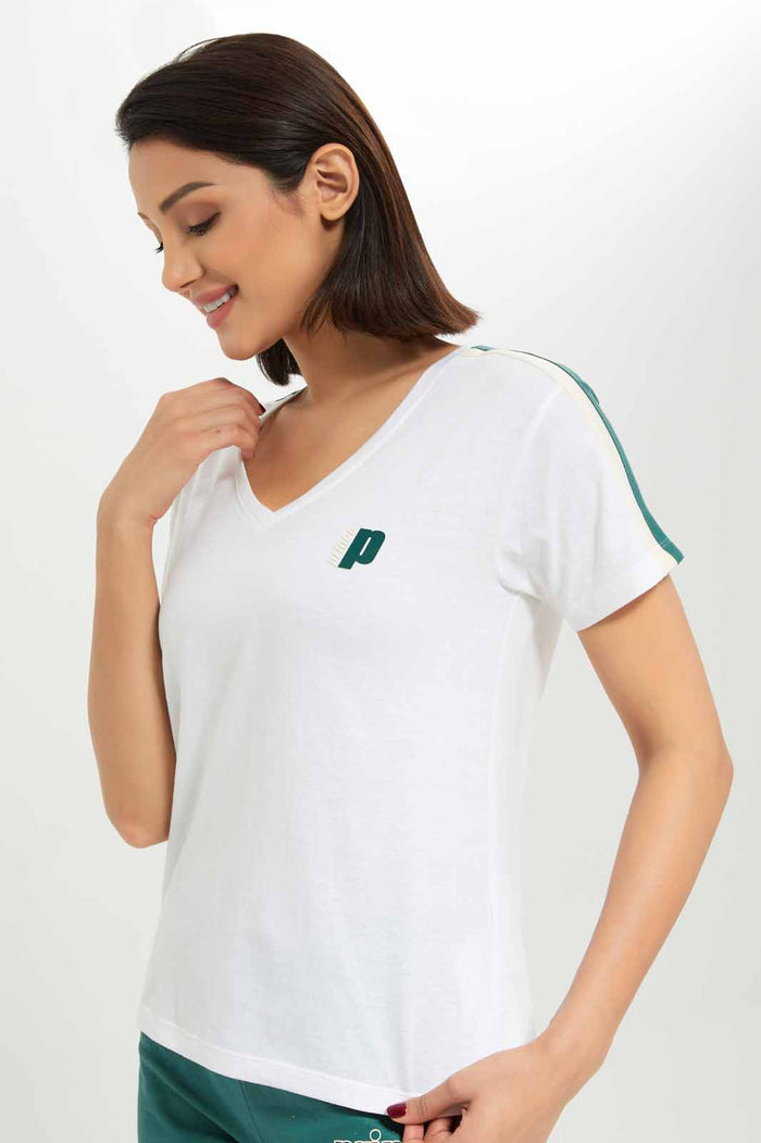 Redtag-Women-White-Vneck-Placement-Print-Sweatshirt-Category:T-Shirts,-Colour:White,-Deals:New-In,-Dept:Ladieswear,-FF,-Filter:Women's-Clothing,-New-In-Women-APL,-Non-Sale,-S23A,-Section:Women,-Women-T-Shirts-Women's-